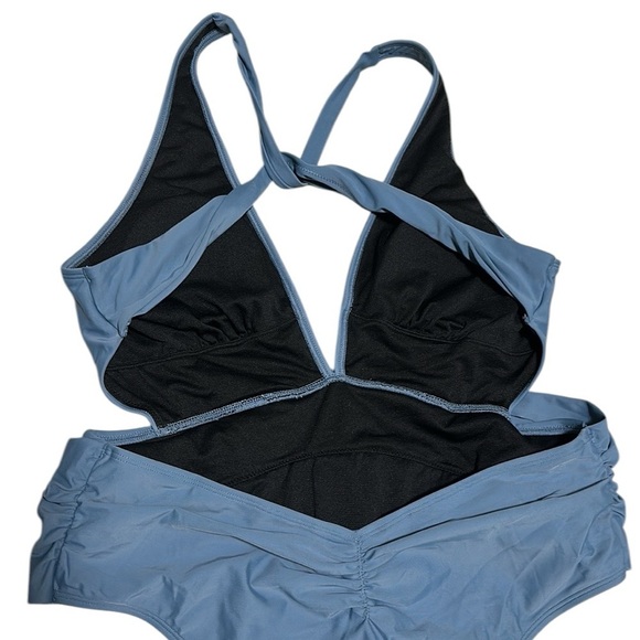 CUPSHE One-piece swimsuit cutout lumbar necktie deep Vneck ruched high cut XL - Picture 7 of 10